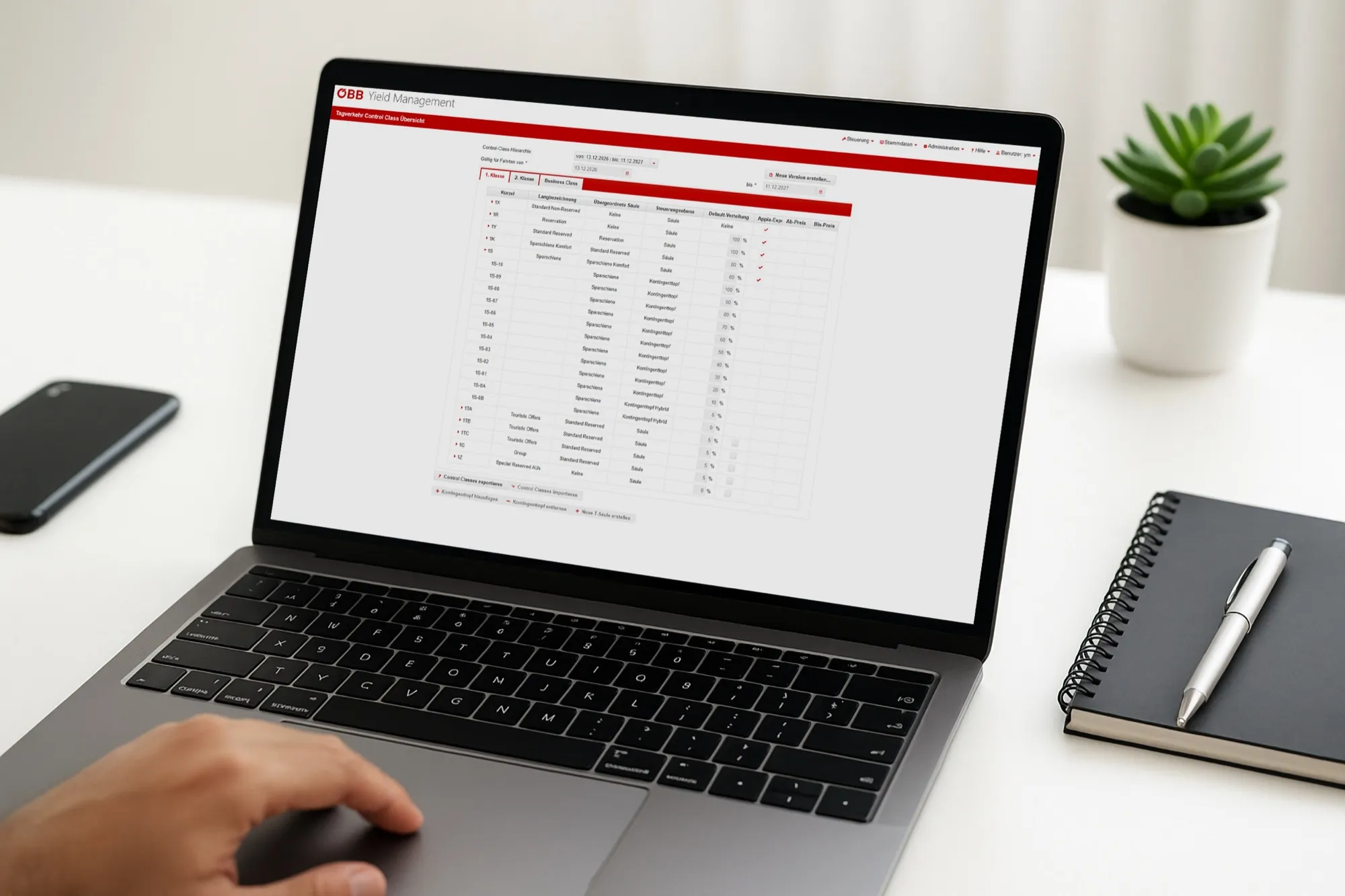 The YETI administration module: quotas, products and master data are managed through a graphical interface